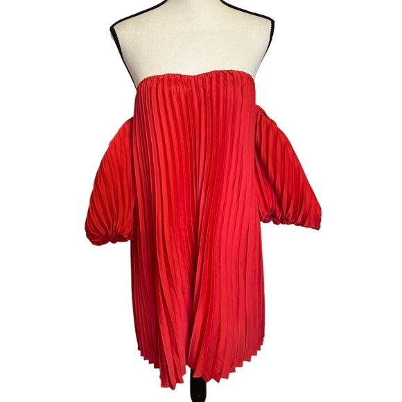 Express Red Pleated Dress - Picture 5 of 7